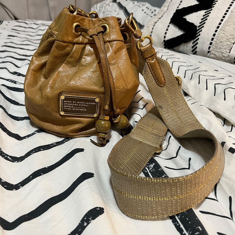 Light brown Marc Jacobs Draw String Crossbody mini purse